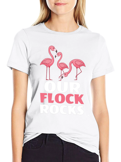 Camiseta Negra con Diseño de Flamencos Our Flock Rocks