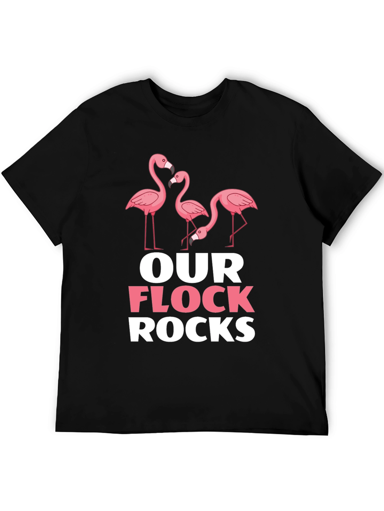 Camiseta Negra con Diseño de Flamencos Our Flock Rocks