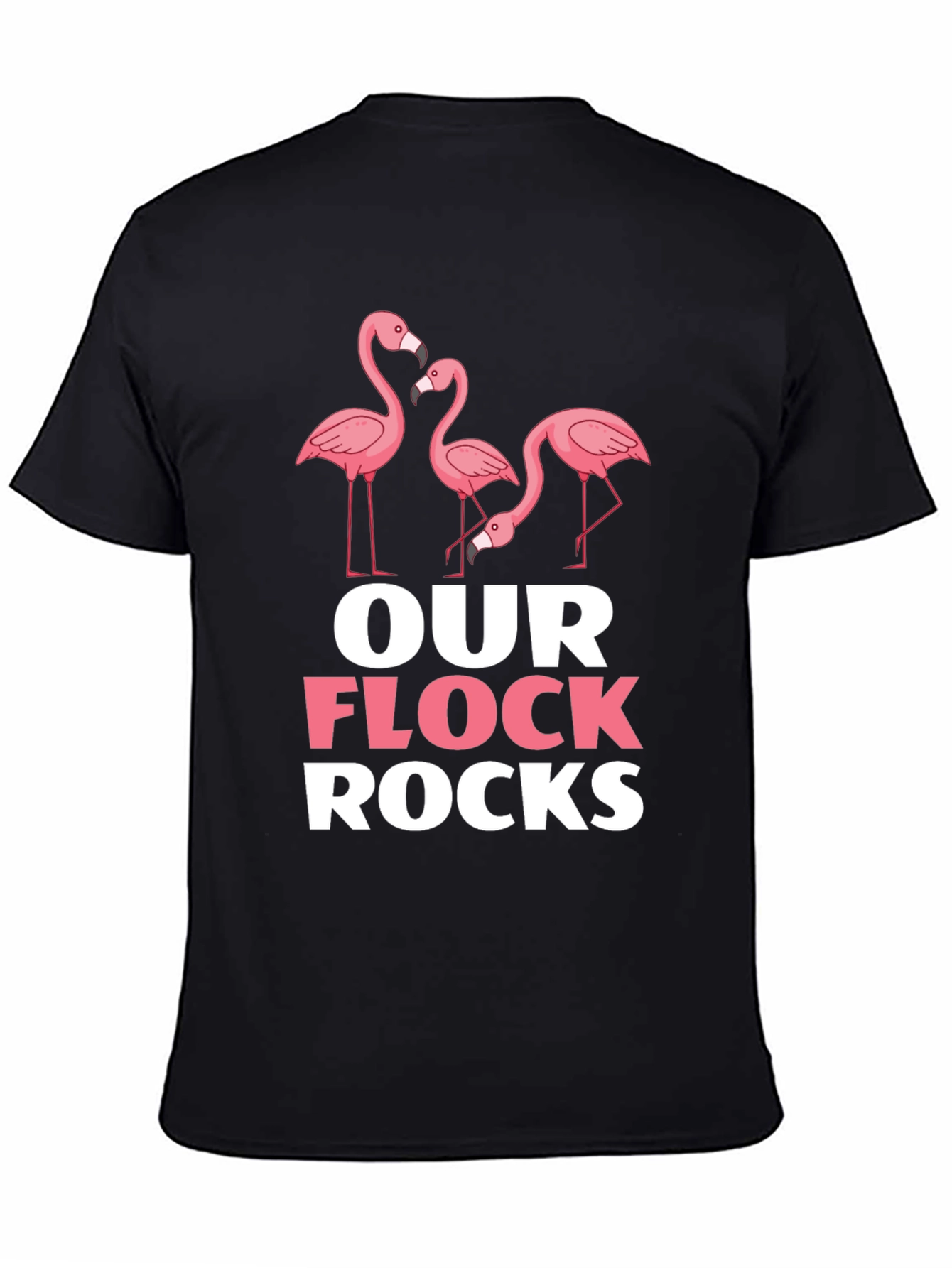 Camiseta Negra con Diseño de Flamencos Our Flock Rocks