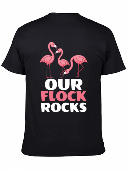 Camiseta Negra con Diseño de Flamencos Our Flock Rocks