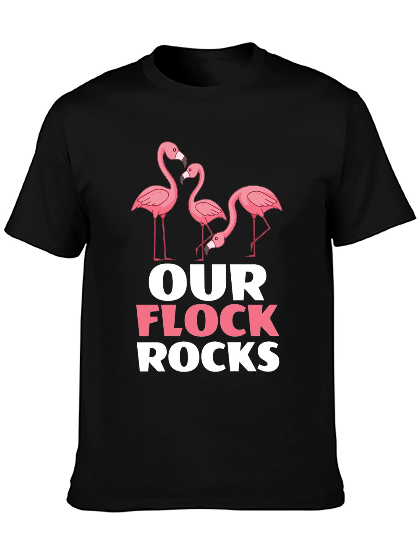 Camiseta Negra con Diseño de Flamencos Our Flock Rocks