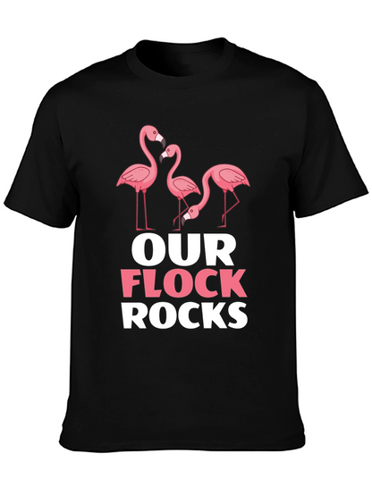 Camiseta Negra con Diseño de Flamencos Our Flock Rocks