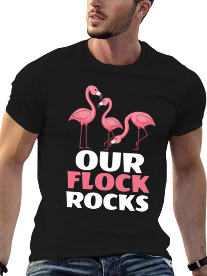 Camiseta Negra con Diseño de Flamencos Our Flock Rocks