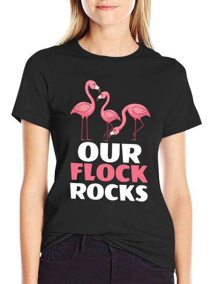 Camiseta Negra con Diseño de Flamencos Our Flock Rocks