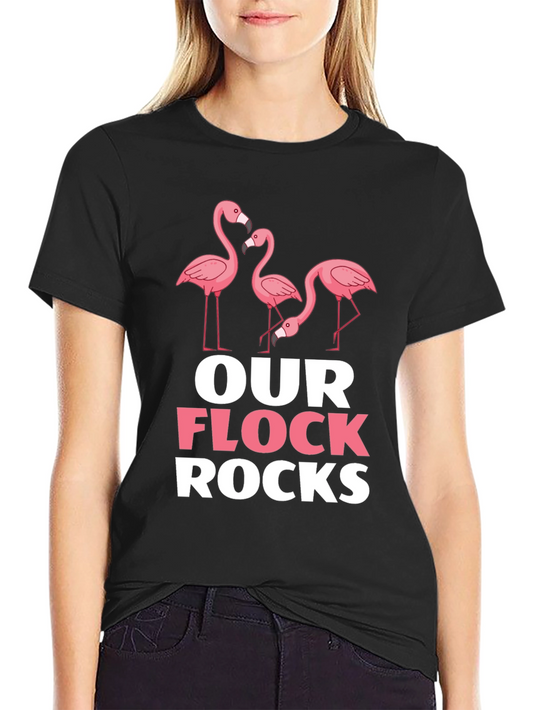Camiseta Negra con Diseño de Flamencos Our Flock Rocks
