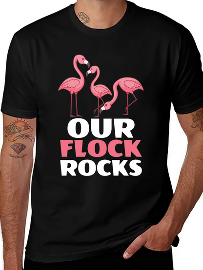 Camiseta Negra con Diseño de Flamencos Our Flock Rocks
