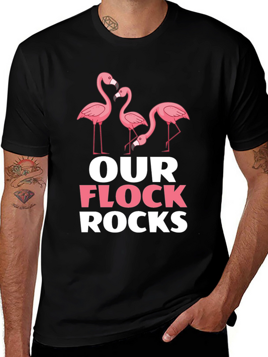 Camiseta Negra con Diseño de Flamencos Our Flock Rocks