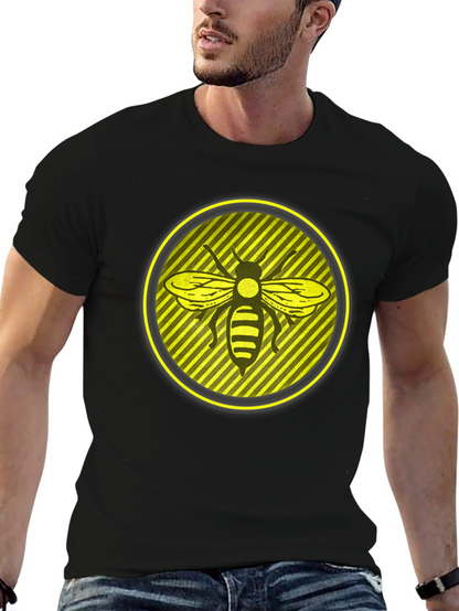 Camiseta Negra con Abeja en Círculo Amarillo