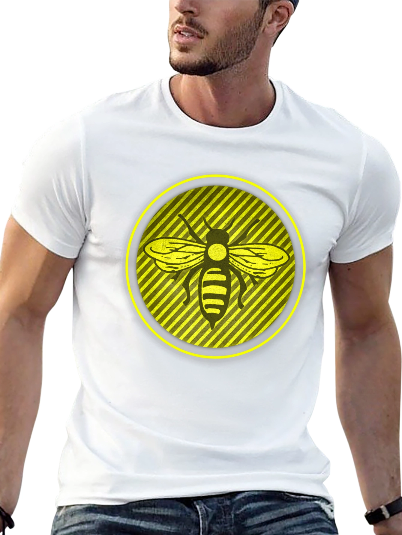Camiseta Negra con Abeja en Círculo Amarillo