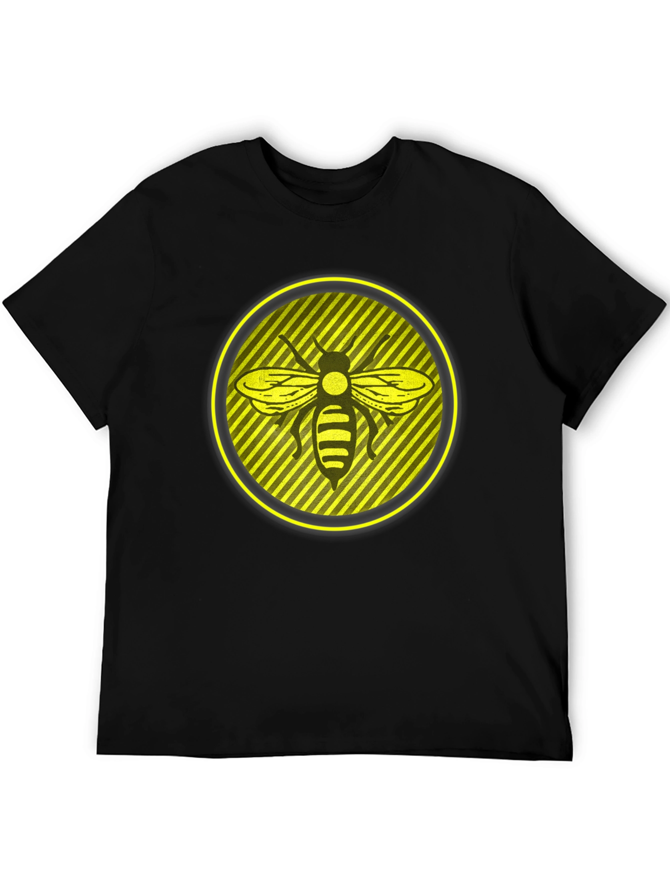 Camiseta Negra con Abeja en Círculo Amarillo
