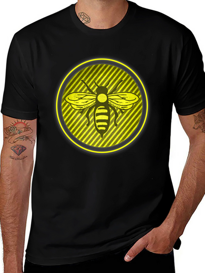 Camiseta Negra con Abeja en Círculo Amarillo