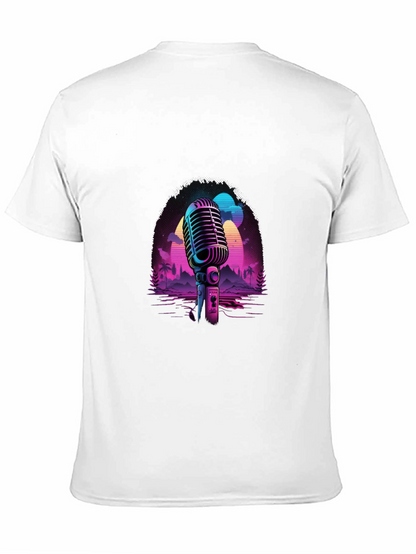 Camiseta Negra con Diseño Retro de Micrófono