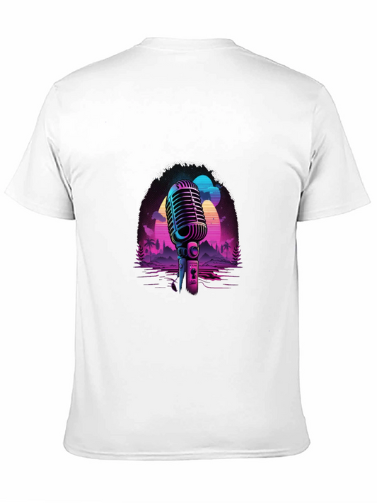 Camiseta Negra con Diseño Retro de Micrófono