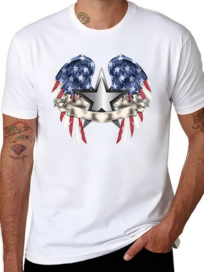 Camiseta Negra con Diseño Patriótico de Alas y Estrella