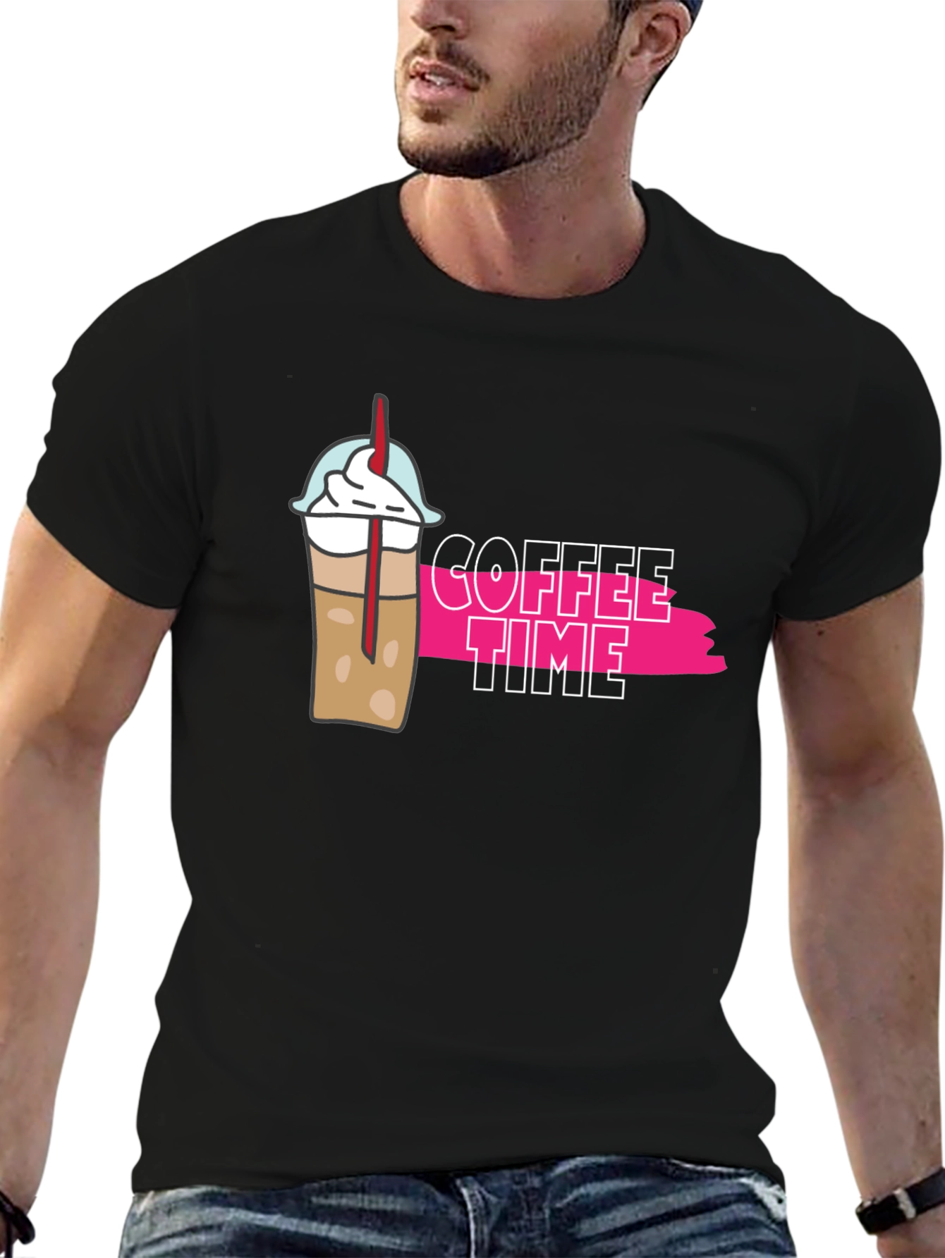 Camiseta Negra Coffee Time Casual