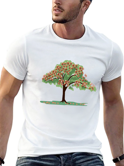 Camiseta Negra con Estampado de Árbol Floreciente