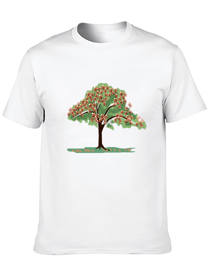 Camiseta Negra con Estampado de Árbol Floreciente