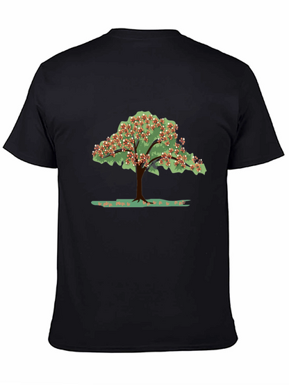 Camiseta Negra con Estampado de Árbol Floreciente