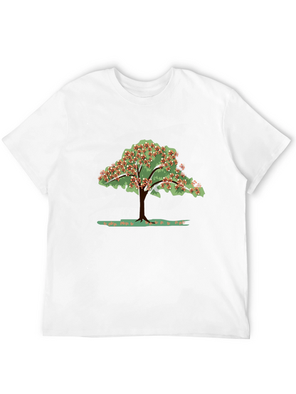 Camiseta Negra con Estampado de Árbol Floreciente