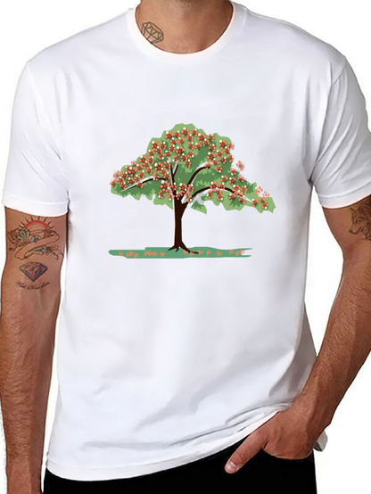 Camiseta Negra con Estampado de Árbol Floreciente