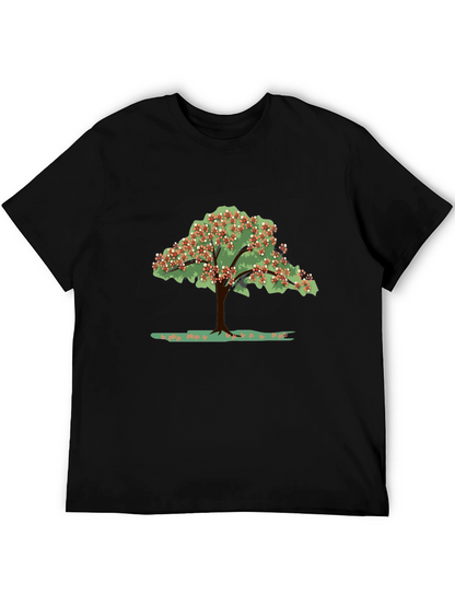 Camiseta Negra con Estampado de Árbol Floreciente