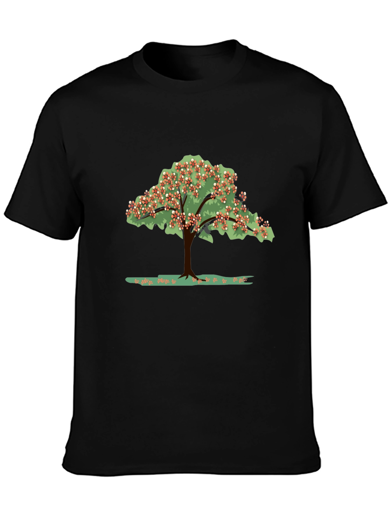 Camiseta Negra con Estampado de Árbol Floreciente