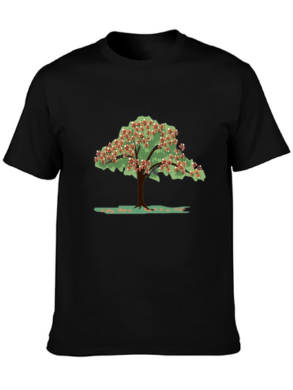 Camiseta Negra con Estampado de Árbol Floreciente