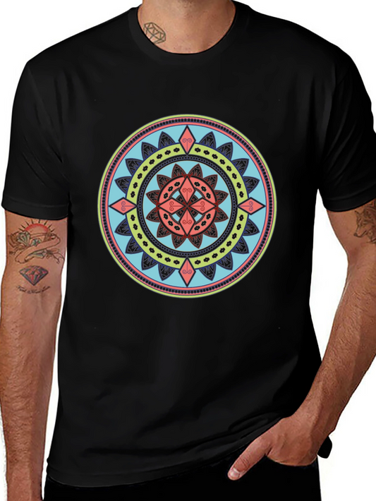 Camiseta Negra con Mandala Colorida