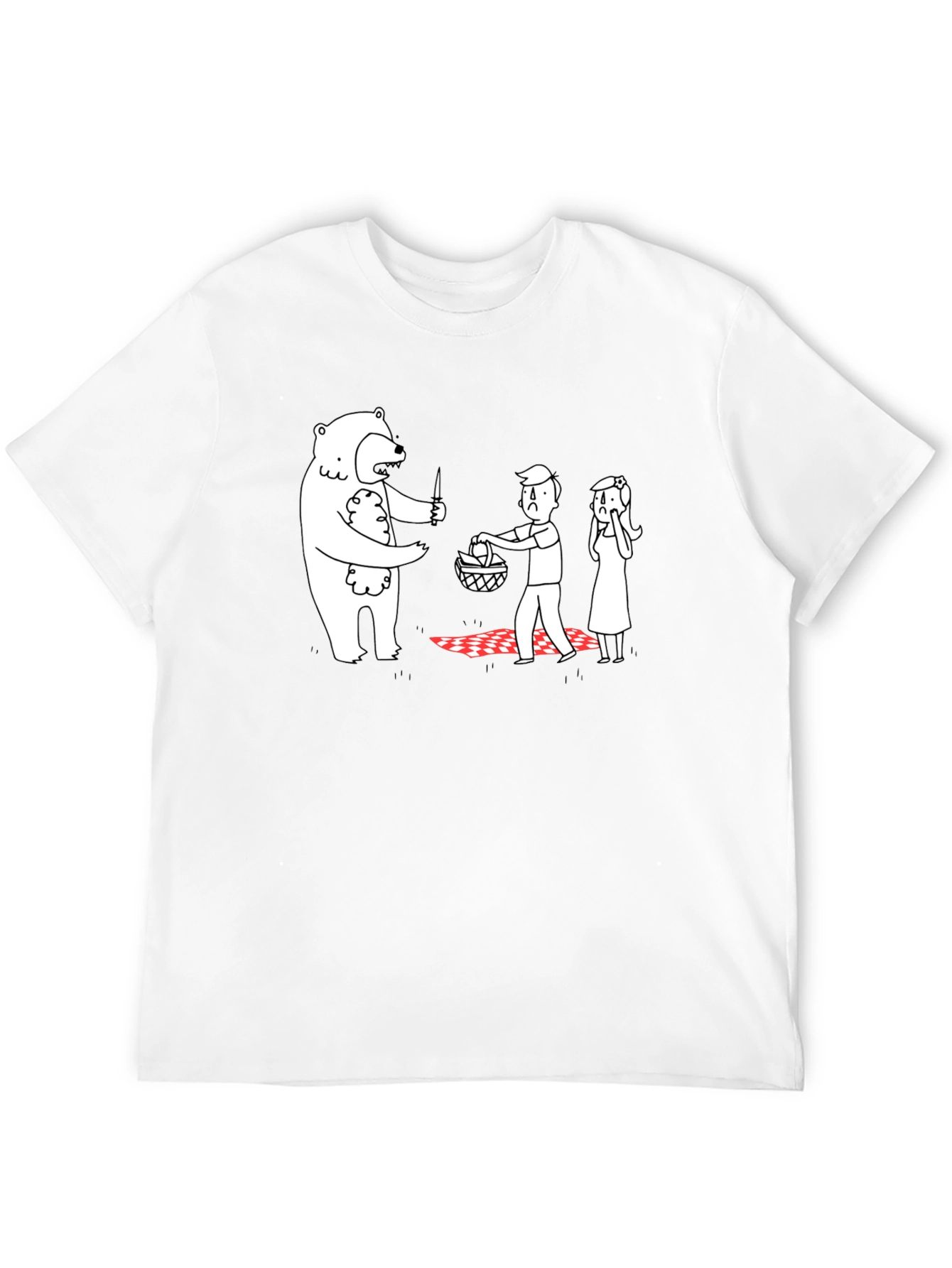 Camiseta Negra Estampada: Oso Ladrón de Picnic
