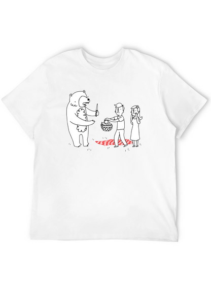 Camiseta Negra Estampada: Oso Ladrón de Picnic