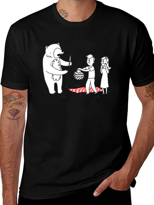 Camiseta Negra Estampada: Oso Ladrón de Picnic