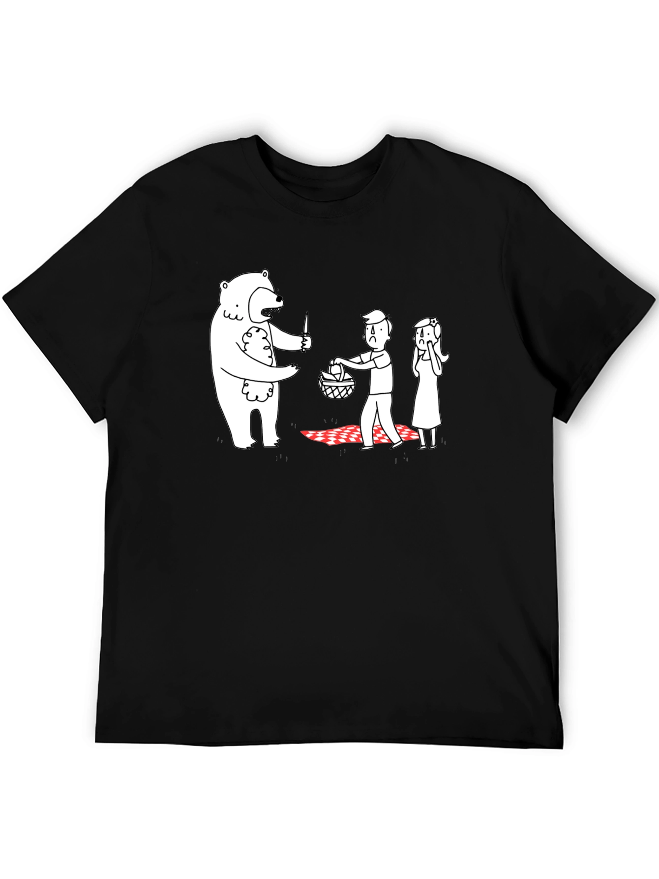 Camiseta Negra Estampada: Oso Ladrón de Picnic