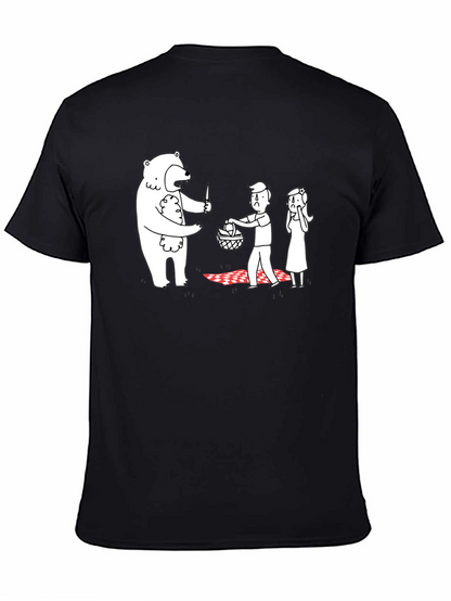 Camiseta Negra Estampada: Oso Ladrón de Picnic