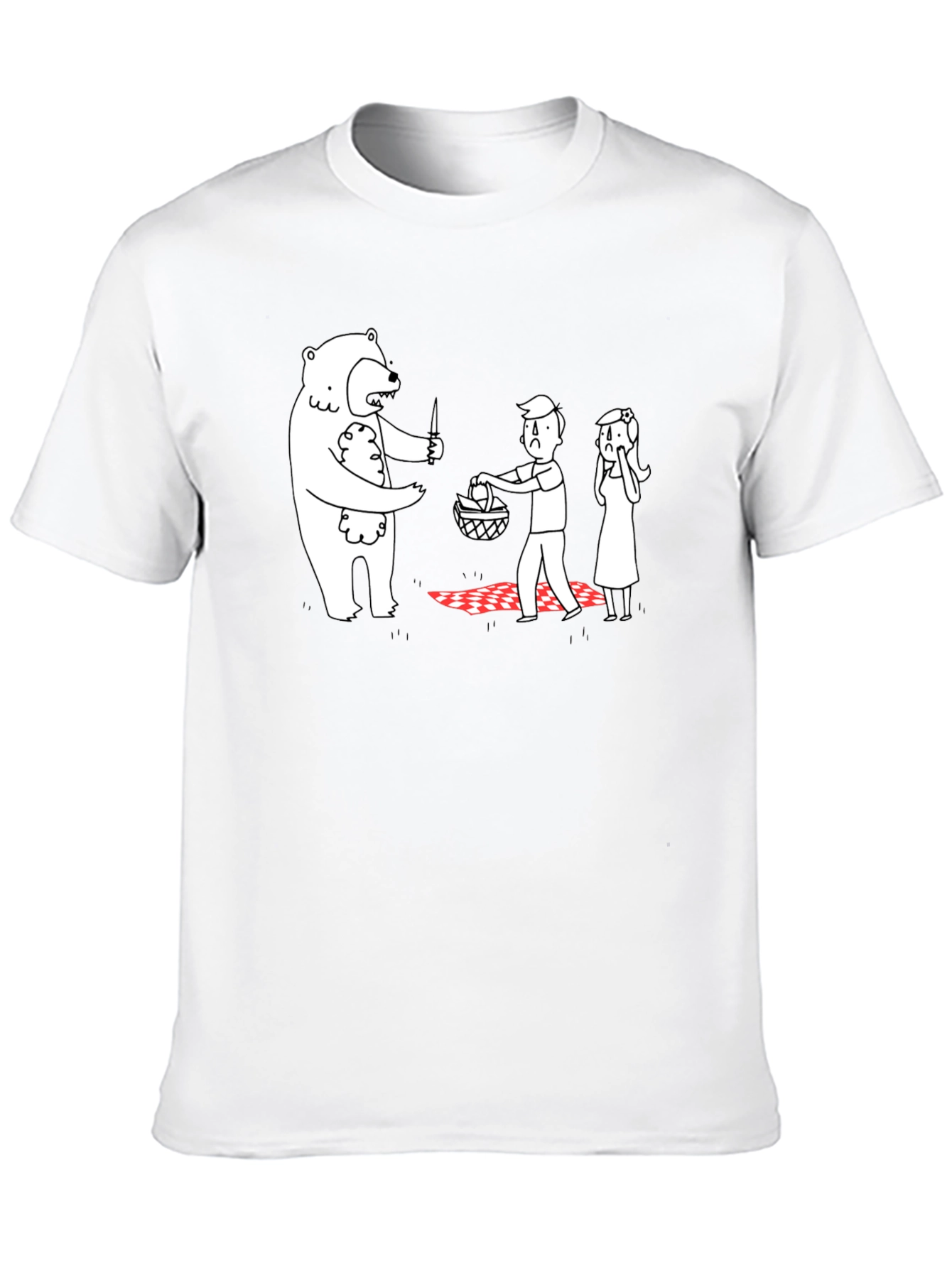 Camiseta Negra Estampada: Oso Ladrón de Picnic