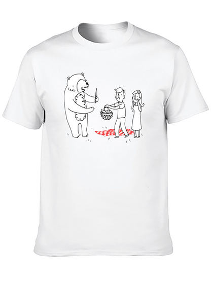 Camiseta Negra Estampada: Oso Ladrón de Picnic