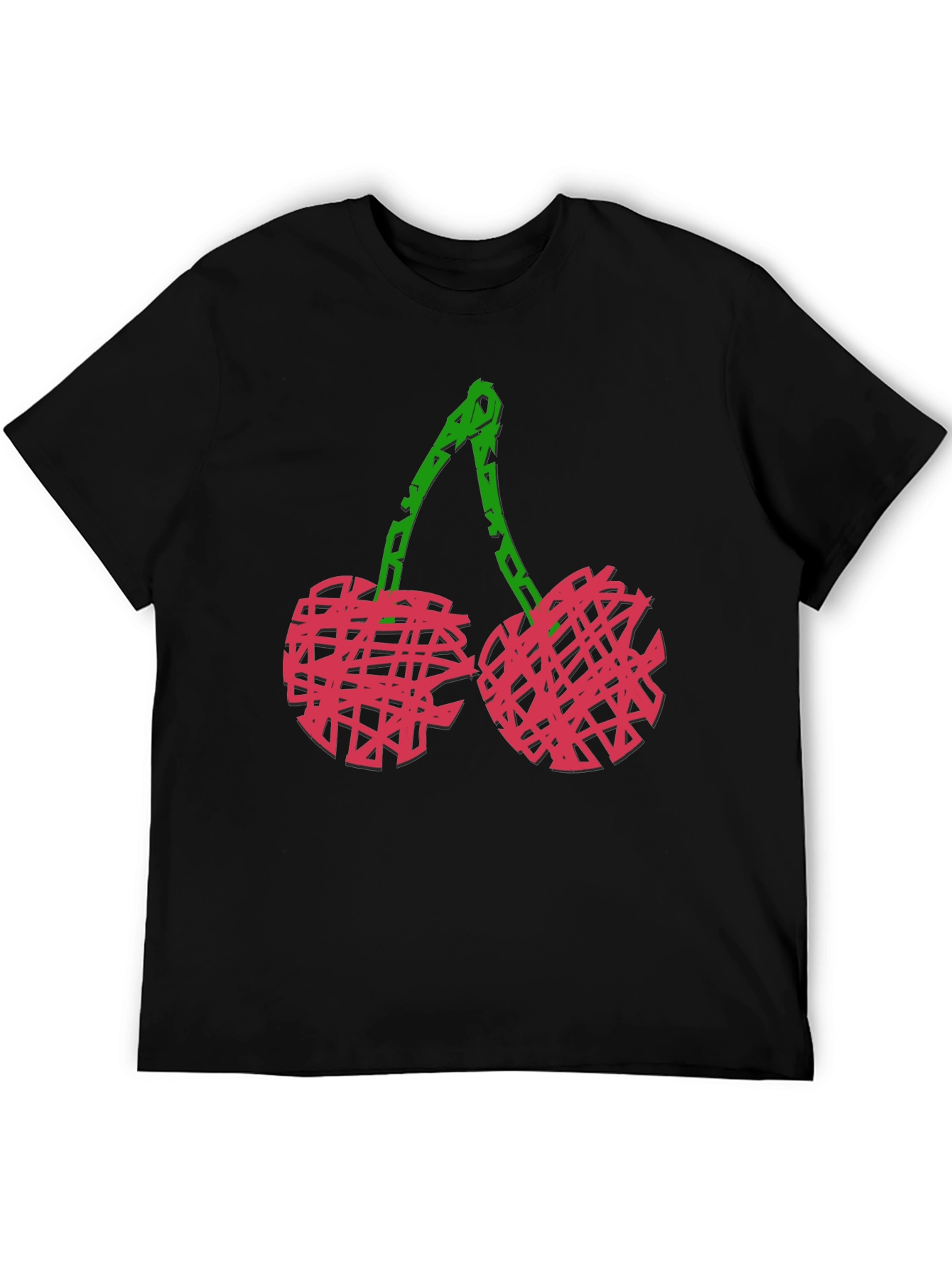 Camiseta Negra con Diseño de Cerezas Abstractas