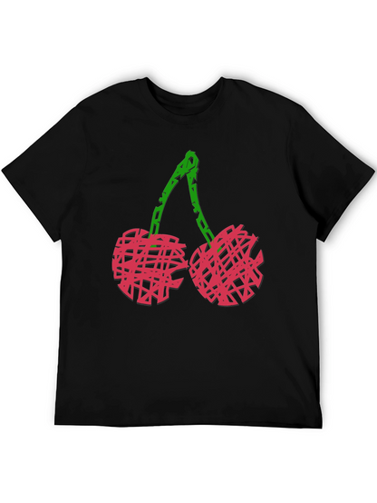 Camiseta Negra con Diseño de Cerezas Abstractas