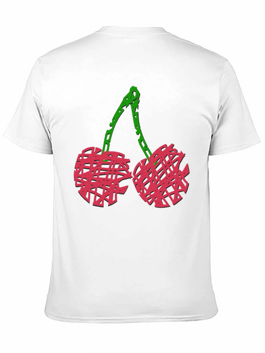 Camiseta Negra con Diseño de Cerezas Abstractas