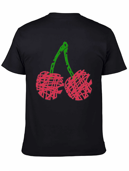 Camiseta Negra con Diseño de Cerezas Abstractas