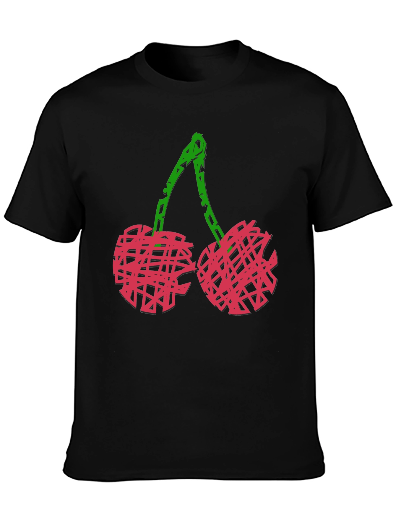 Camiseta Negra con Diseño de Cerezas Abstractas