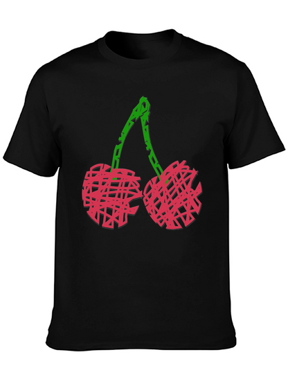 Camiseta Negra con Diseño de Cerezas Abstractas