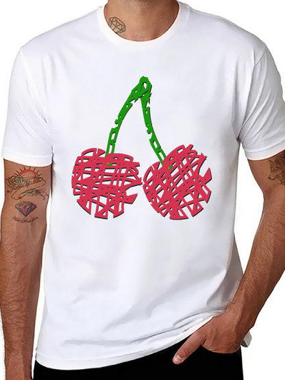 Camiseta Negra con Diseño de Cerezas Abstractas