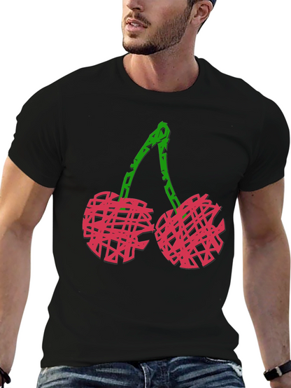 Camiseta Negra con Diseño de Cerezas Abstractas