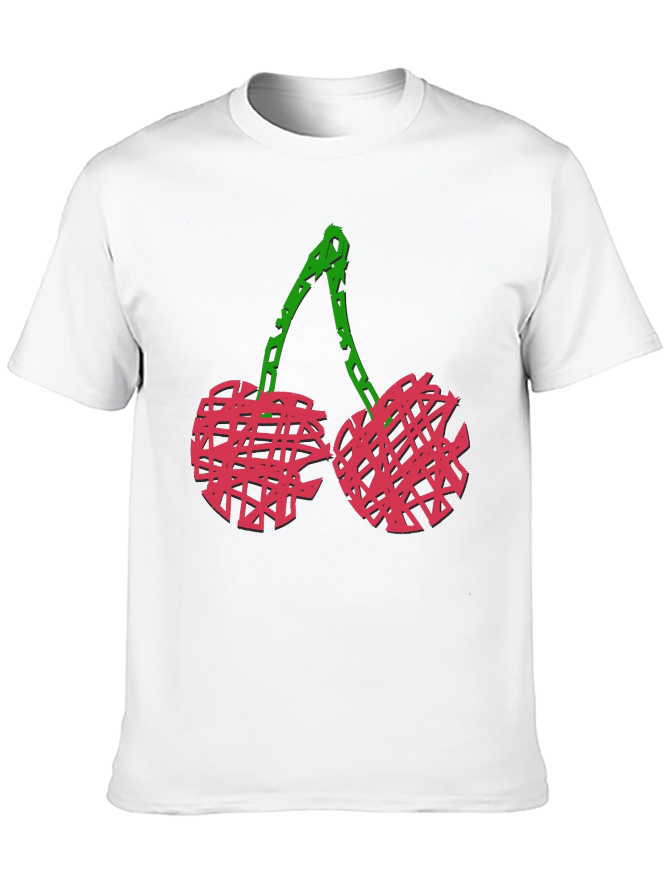 Camiseta Negra con Diseño de Cerezas Abstractas