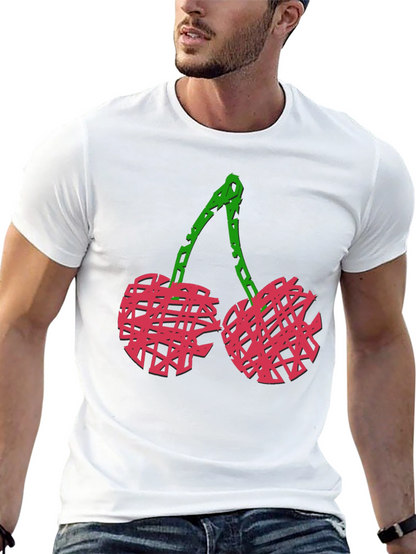 Camiseta Negra con Diseño de Cerezas Abstractas