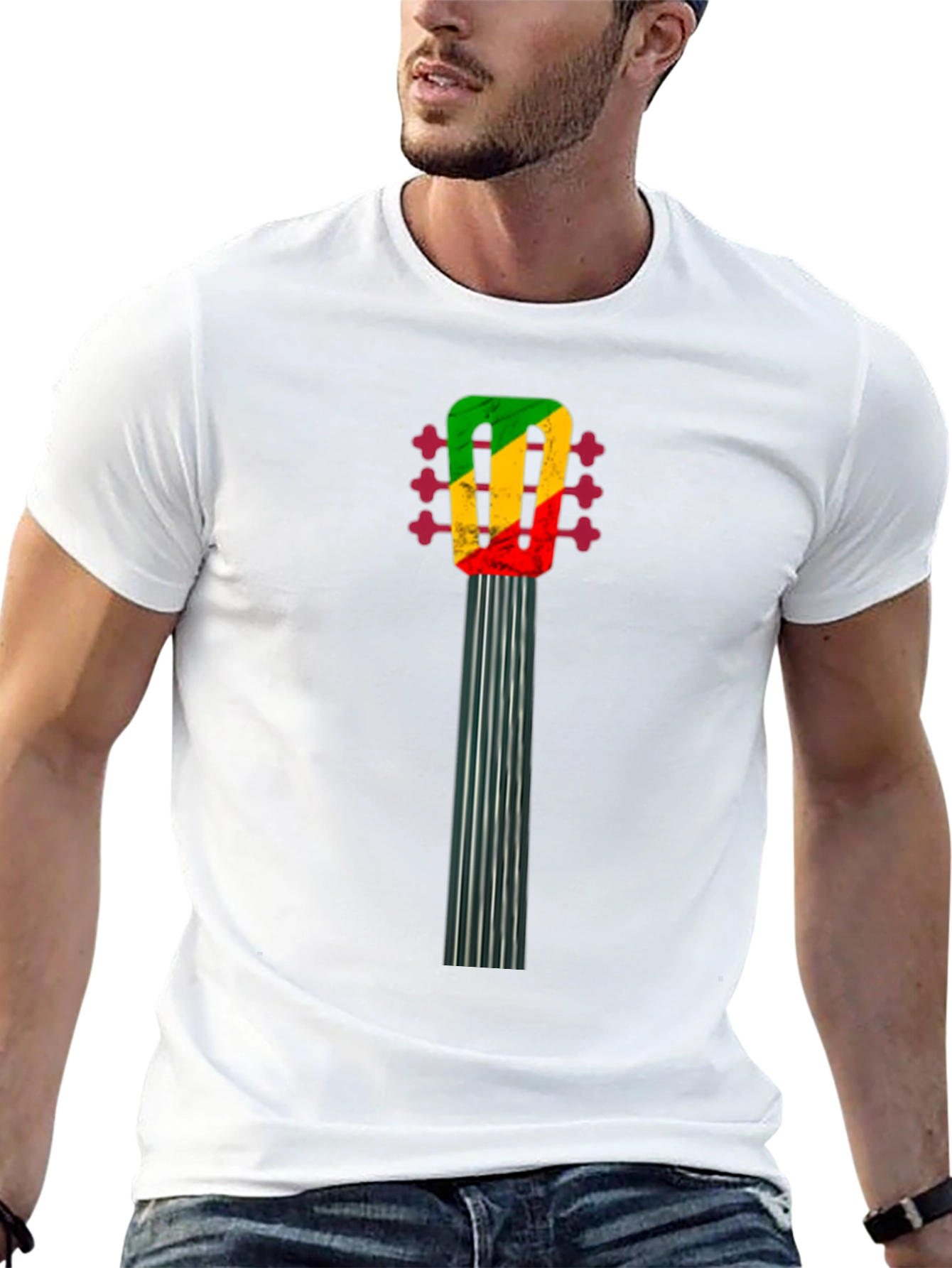 Camiseta Negra con Diseño de Guitarra Reggae