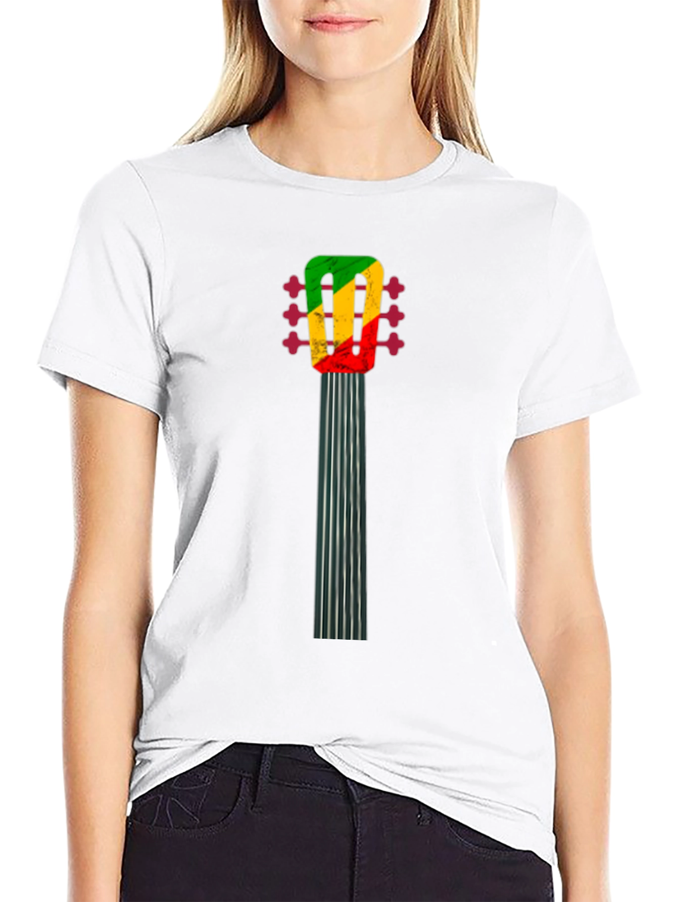 Camiseta Negra con Diseño de Guitarra Reggae