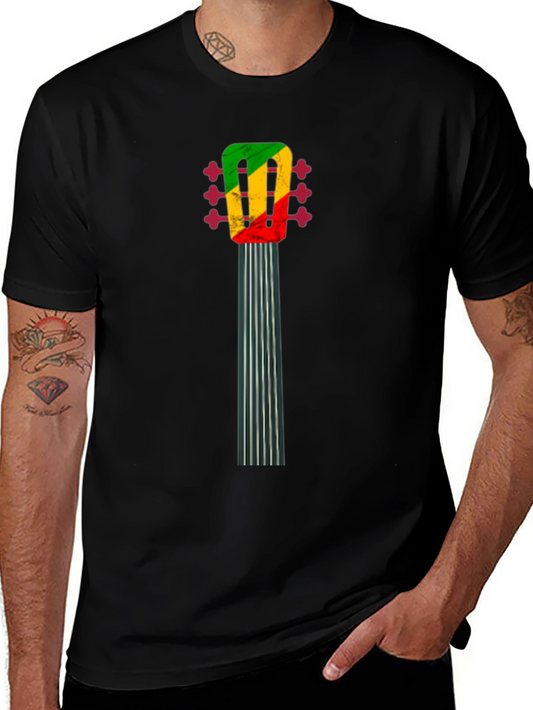 Camiseta Negra con Diseño de Guitarra Reggae