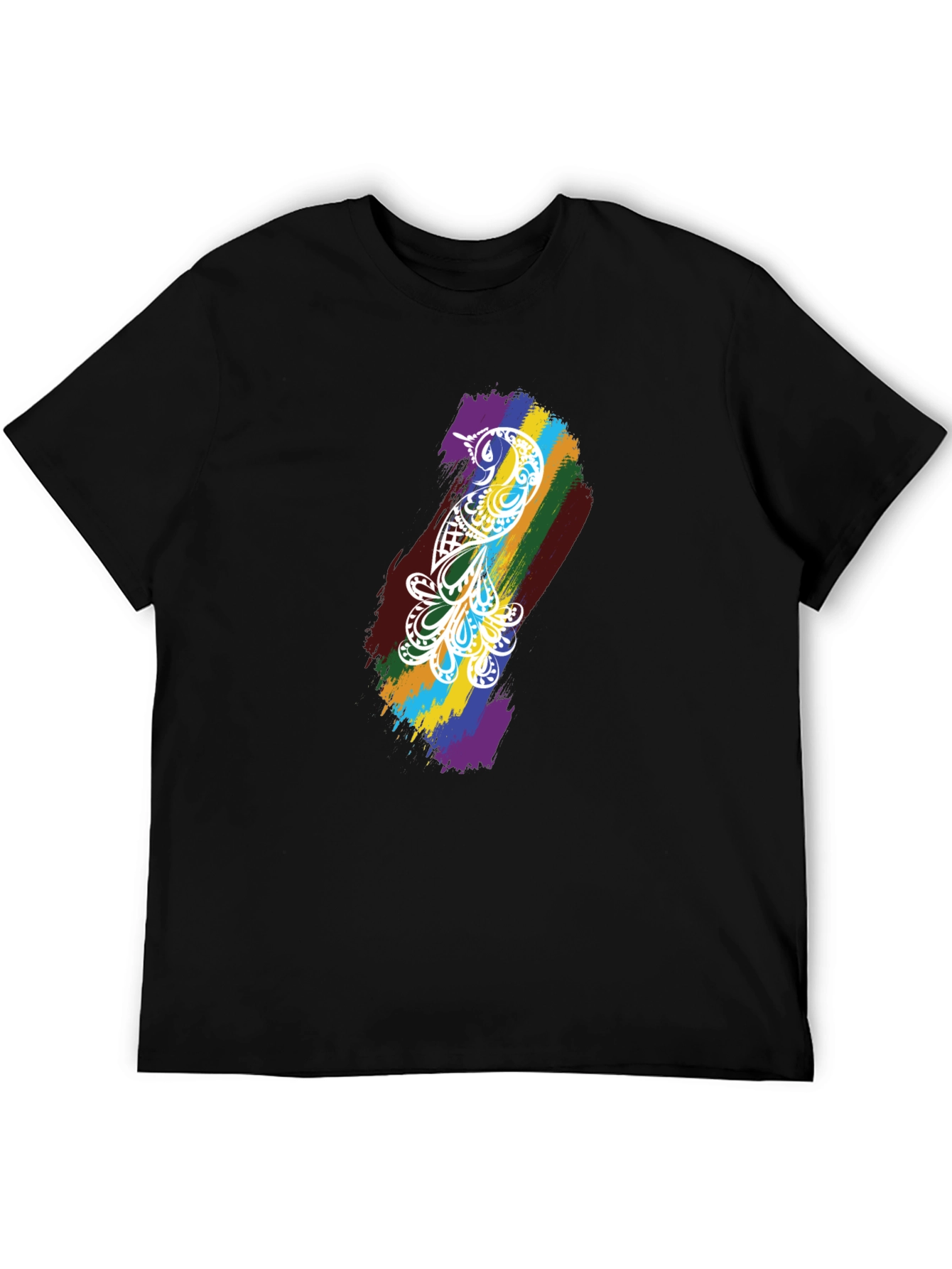 Camiseta Negra Hombre - Diseño Pájaro Arcoíris