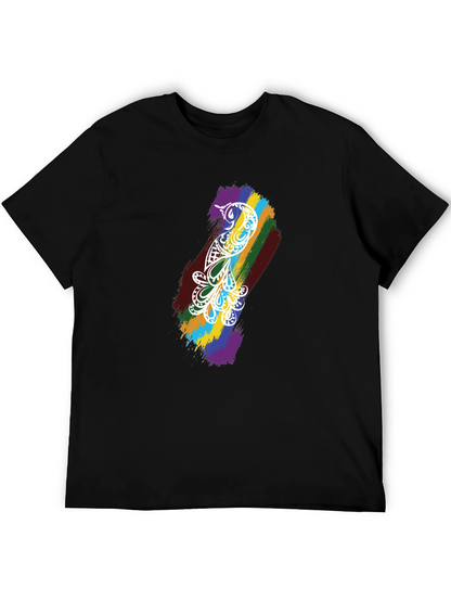 Camiseta Negra Hombre - Diseño Pájaro Arcoíris